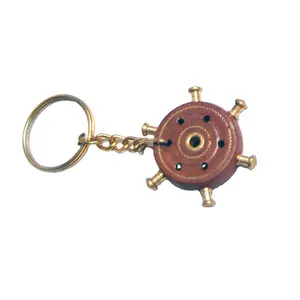 Hàng Hải Nhỏ Bằng Gỗ Tàu Bánh Xe Brass Xử Lý Key Chain Với Brass Key Ring Key Chủ Tự Nhiên Bằng Gỗ Ba Lan