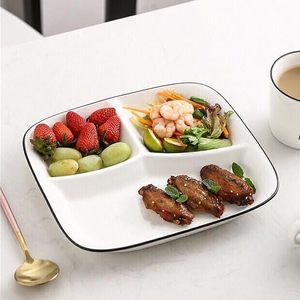 Assiettes carrées divisées modernes <span class=keywords><strong>pour</strong></span> enfants et adultes <span class=keywords><strong>Assiette</strong></span> <span class=keywords><strong>à</strong></span> 3 compartiments en porcelaine <span class=keywords><strong>pour</strong></span> dîner de <span class=keywords><strong>régime</strong></span> - Product Image 2