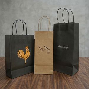 Wholesale Custom Logo Kraft <b>Paper</b> <b>Bag</b> Black Kraft <b>Paper</b> <b>Bag</b> With Handle Coffee Restaurant Takeaway Beverage Packaging - Product Image 1