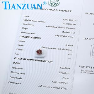Lab Grown Diamond CVD Radiant Cut Fancy Intense Pink Brown Color 2.3CT VS1 2EX Cuenta de piedras preciosas sueltas con certificado <span class=keywords><strong>GEMID</strong></span> - Product Image 4