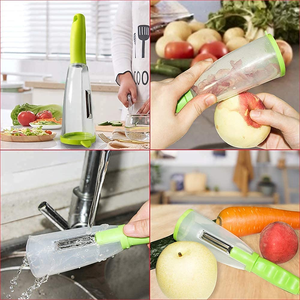 Pelador de Verduras Manual Multifuncional de Acero Inoxidable con Contenedor de Plástico, Pelador de Frutas para Zanahorias y Papas - Product Image 4