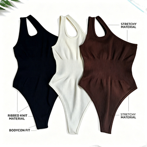 Combinaison de sport côtelée asymétrique sans couture extensible pour femme, idéale pour la plage, le yoga et le fitness - Product Image 1