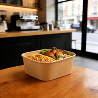 Bol carré jetable en papier kraft avec couvercle transparent en PET, anti-fuite, résistant à la graisse, logo personnalisé imprimé pour salades, restaurants et plats à emporter