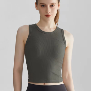 Camiseta sin Mangas Ajustada y Sexy de Punto con Logotipo Personalizado en Relieve, de Spandex/Poliéster, para Yoga, Tenis, Entrenamiento y Ejercicio para Mujer - Product Image 4