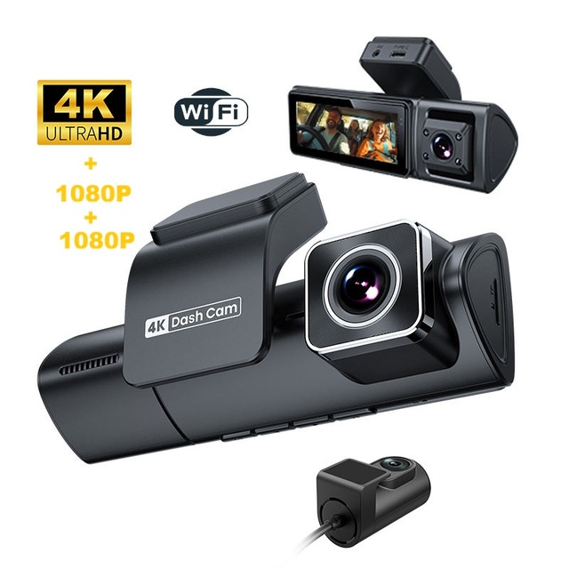 4K 3 Lens Mini Dashcam with Wifi Gps Function 3.2inch Screen App Live Video Check on Phone Wifi Dash Camera