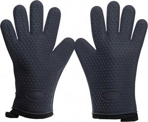 Guantes de Silicona Resistentes al Calor para Barbacoa, Estilo Punteado, Guantes Largos Impermeables para Horno de Cocina con Capa Interior de Algodón para Barbacoa - Product Image 4