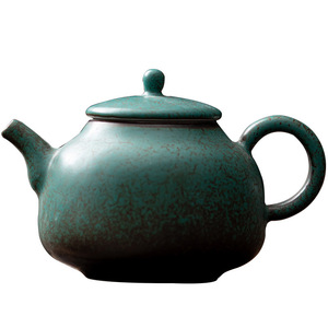 Retro <b>Ceramic</b> Teapot Azure Glazed Round With Lid Filter Kung Fu <b>Tea</b> Set Household Use - Product Image 4