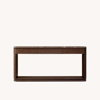 Console élégante et moderne avec plateau en marbre, structure en chêne clair, trois tiroirs sans poignées, base sur socle pour entrée, meuble d'appoint pour la maison, personnalisable OEM