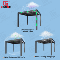 Pergola de Jardin en Aluminium Électrique et Étanche à Toit Rétractable, Lames Motorisées et Éclairage LED