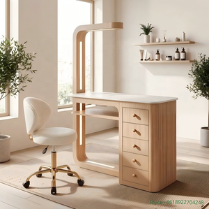 Station de manucure professionnelle élégante avec plateau en marbre blanc et table à ongles en bois grainé, avec collecteur de poussière intégré et rotation à 360° °   Courbe La - Product Image 1