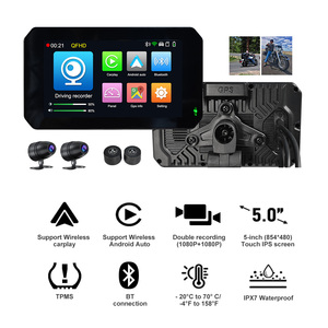 Xách tay 5 inch không dây GPS Hệ thống định vị với thời gian thực TPMS Carplay Android <span class=keywords><strong>Auto</strong></span> Dual Camera DVR cho xe máy xe ô tô - Product Image 3