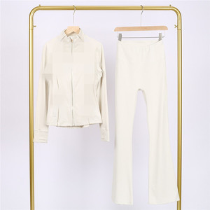 Tập Thể Dục Thiết Lập Phụ Nữ Yoga Bộ Zip up Áo Khoác Cao Eo Đàn Hồi Flared Quần Thể Thao - Product Image 2