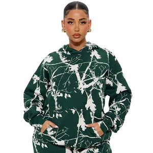 Women's <b>Green</b> Floral Print Hooded Sweatshirt Full Sleeve Knitted 100% Cotton Oversized Autumn Wear - Product Image 1