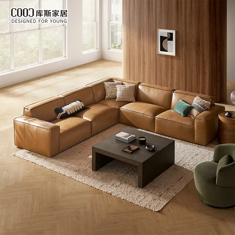 Custom Home Living Room Sofa Set Furniture Modern Italian Leather Sectional Modular Sofa