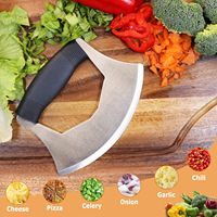 Coupe-fromage et coupe-légumes en acier inoxydable avec poignée antidérapante, hachoir à oignon et à salade, couteau Mezzaluna avec housse de protection