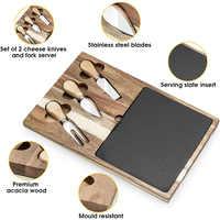Planches à découper amovibles en acacia, plateau à steak, planche à découper multifonction, ensemble de planches à fromage avec couteaux à manche en bois, ustensiles de cuisine