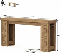 Table console de 63 pouces avec lumières LED colorées, design moderne style ferme, assemblage facile, table d'appoint en bois pour entrée et salon