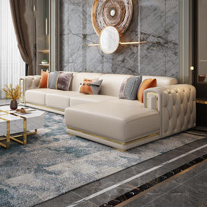 Ensemble de canapés modernes de luxe en <span class=keywords><strong>cuir</strong></span> <span class=keywords><strong>blanc</strong></span> 3 places Meubles rembourrés de haute qualité Bouton capitonné pour la maison, la villa, l'entrepôt et la vie - Product Image 4