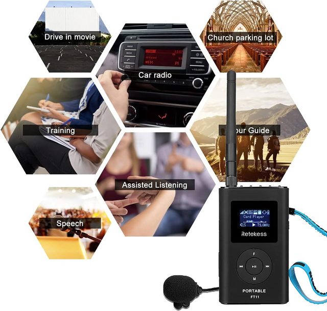 FT11 FM Transmitter Portable FM Broadcast Transmitter for Church with Microphone, Rechargeable FM Radio Stereo Station