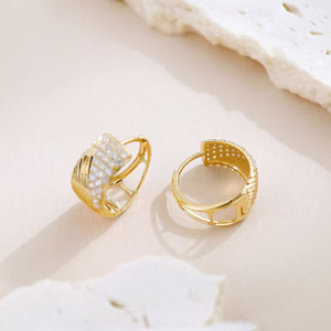 Pendientes <span class=keywords><strong>de</strong></span> Oro Amarillo <span class=keywords><strong>de</strong></span> 18K con Diamantes Cultivados en Laboratorio, Diseño Retro <span class=keywords><strong>de</strong></span> Ola Inclinada, Tipo <span class=keywords><strong>Clip</strong></span>, para Mujer, Joyería Fina - Product Image 3