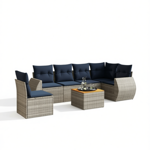 Ensemble de canapés de jardin en polyrotin gris, 7 pièces, avec coussins, meubles d'extérieur, design contemporain - Product Image 1