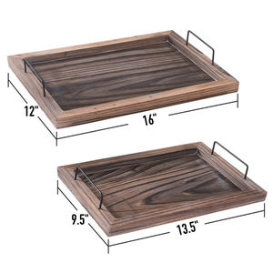 Venta al por mayor bandeja de madera rústica para servir para el desayuno, té, decoración del hogar y bandeja de madera para servir comida para uso doméstico - Product Image 1