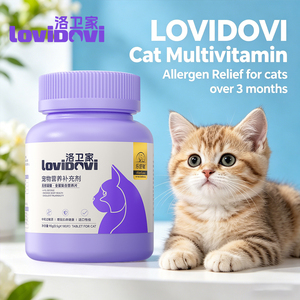 Lovidovi Multivitaminas para Gatos, Cuidado de la Salud, Suplemento Nutricional para Reducir Alergias, Tabletas, 180 Unidades, Visión Felina, Piel y Pelaje, OEM - Product Image 1