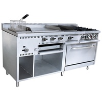 Cuisinière à gaz commerciale de 72 pouces avec 4 brûleurs, plaque chauffante, salamandre, gril et friteuse |   Équipement de cuisine de restaurant robuste