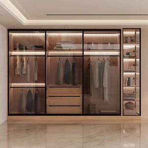 Sistema de Armario de Vidrio LED Moderno de Lujo, Armario de Almacenamiento de Ropa con Puerta de Vidrio de Alta Gama e Iluminación Integrada para Hogares de Lujo - Product Image 2