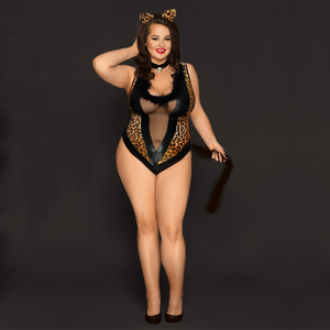 Disfraz de mujer Animal cola orejas leopardo mujeres maduras Sexy Teddies Lencería Sexy Cosplay Lencería disfraces - Product Image 1