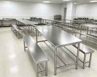 Ensemble de table à manger en acier inoxydable avec 2 bancs, meubles de salle à manger résistants à la rouille pour la maison, la cafétéria et le bureau