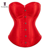 Vente en gros de corset Korsett en satin de style gothique pour femmes décoration en dentelle unie bleue XS à XXXXXXL grandes tailles