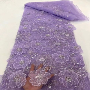 قماش شبكي مطرز ثلاثي الأبعاد جديد ، أنبوب مطرز بالترتر بنمط حيوان ، قماش بوليستر غير مطاطي للملابس الجاهزة - Product Image 5