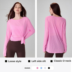 Lâche et respirant fil flammé haut de <span class=keywords><strong>sport</strong></span> femmes Simple un côté fente Yoga course en plein air Fitness femmes hauts et chemisiers - Product Image 2