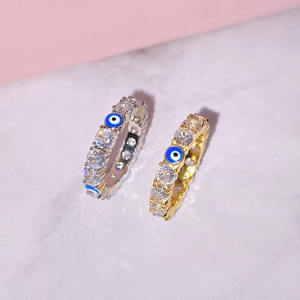 Bagues de mariage tendance en or rose plaqué avec zircon bleu pour femmes, vente en gros - Product Image 4