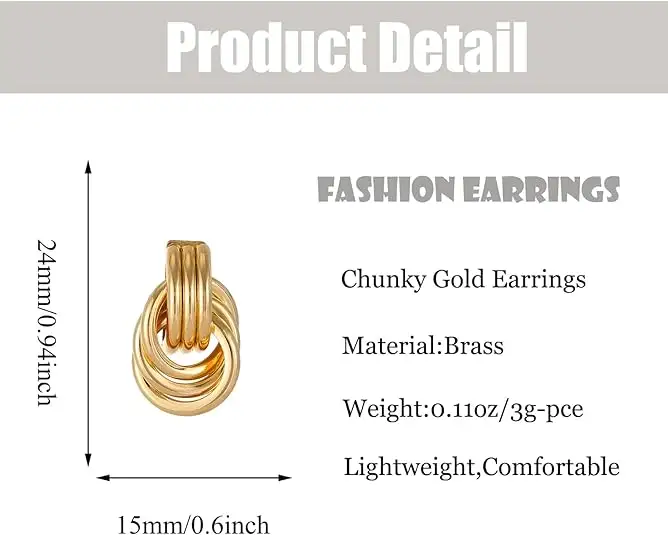 Gold/Silver Statement Geometric Earrings for Women Girls Chunky Gold Knot Link Drop Dangle Earrings Trendy Jewelry Gift TLX0137