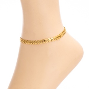 <span class=keywords><strong>Tobillera</strong></span> de Acero Inoxidable Color Dorado con Cadena de Hojas, Joyería Minimalista para Mujer, Venta al por Mayor, Bajo MOQ, Stock Disponible, Venta a Granel - Product Image 6