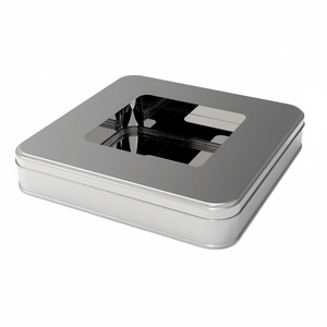 Kontensan Square Tin Can 2 Lt Nut Metal <b>Container</b> L447 Model 215x215mm X H38mm Turkey Origin <b>Clear</b> Window Lid - Product Image 2