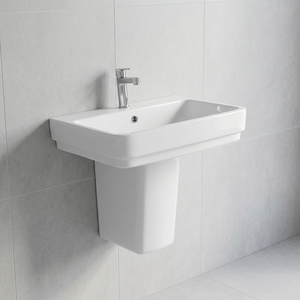 Lavabo mural demi-piedestal carré moderne en céramique, gain de place, pour salle de bain d'hôtel - Product Image 3