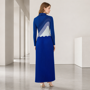 Elegante Vestido Plisado con Estampado de Ondas para Oficina, Estilo <span class=keywords><strong>Blazer</strong></span> para Mujer, Doble Botonadura, Solapa con Cuentas, Vestido Maxi Plisado Miyake - Product Image 4