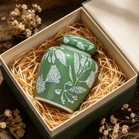 Pot à gingembre en céramique vert à motifs floraux avec couvercle, pot de rangement décoratif en porcelaine, décoration de table pour la maison, boîte de rangement pour le salon et la cuisine
