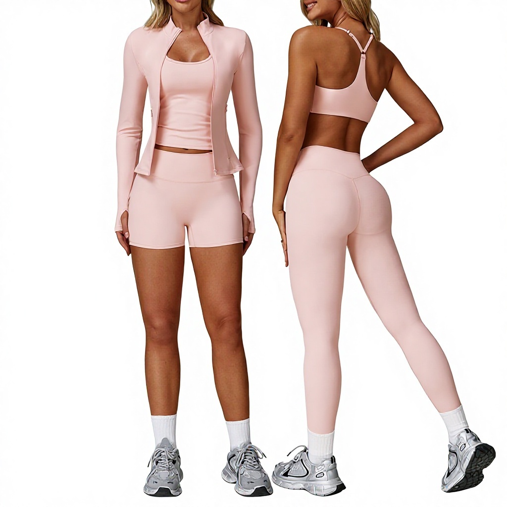 OEM Sanding Yoga Suit breathe freely Tight Fit Quick Dry Fitness Outdoor Running Three Piece Yoga Set