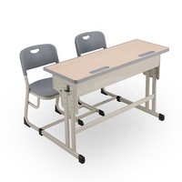 Table et chaise d'école à double siège avec structure métallique, mobilier de classe, bureau d'étude réglable pour étudiants et chaise en plastique