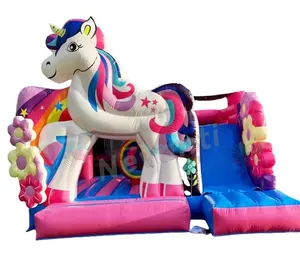 Thiết kế 3D trẻ em bị trả lại nhà nhảy lâu đài với trượt Unicorn Inflatable Bouncer