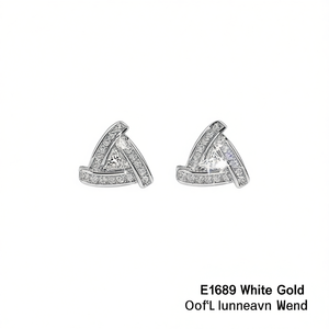 Oofl Lunneavn Pendientes de botón de oro blanco con cristales geométricos y diamantes de imitación, minimalistas para uso diario - Product Image 1