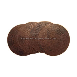 Sous-verre en cuivre massif de forme ronde martelée de qualité supérieure sous-verre décoratif tasse en cuivre et sous-verre en verre - Product Image 4