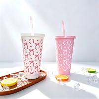 Gobelet en plastique rose avec nœud de 24 oz, grande capacité, vente en gros, logo personnalisé OEM, tasse à boire directement de l'usine