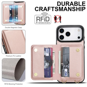 Per <span class=keywords><strong>iPhone</strong></span> 17 caso <span class=keywords><strong>con</strong></span> cordino da polso + cinturino a tracolla portafoglio in pelle di lusso RFID <span class=keywords><strong>Cover</strong></span> per <span class=keywords><strong>iPhone</strong></span> 16 17 Pro Max - Product Image 2