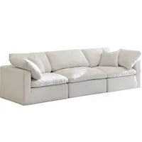 Modernes 3-Sitzer Weißes Stoff-Cloud-Sofa-Set Gepolsterte Eckcouch mit Schwammfüllung für Wohnzimmer Villa Holzmöbel Komprimierte Box