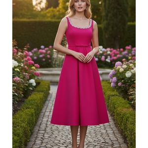 Ropa elegante de <span class=keywords><strong>boutique</strong></span> para mujer, venta al por mayor, vestido con tirantes y cuello cuadrado con cuentas de uñas, vestido de temperamento - Product Image 5
